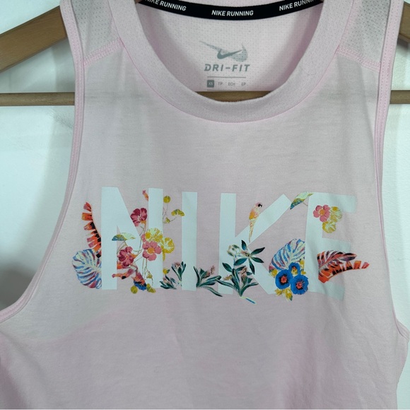 Nike Running Pink Racerback Tank Top Size XS Floral Logo - Picture 3 of 5
